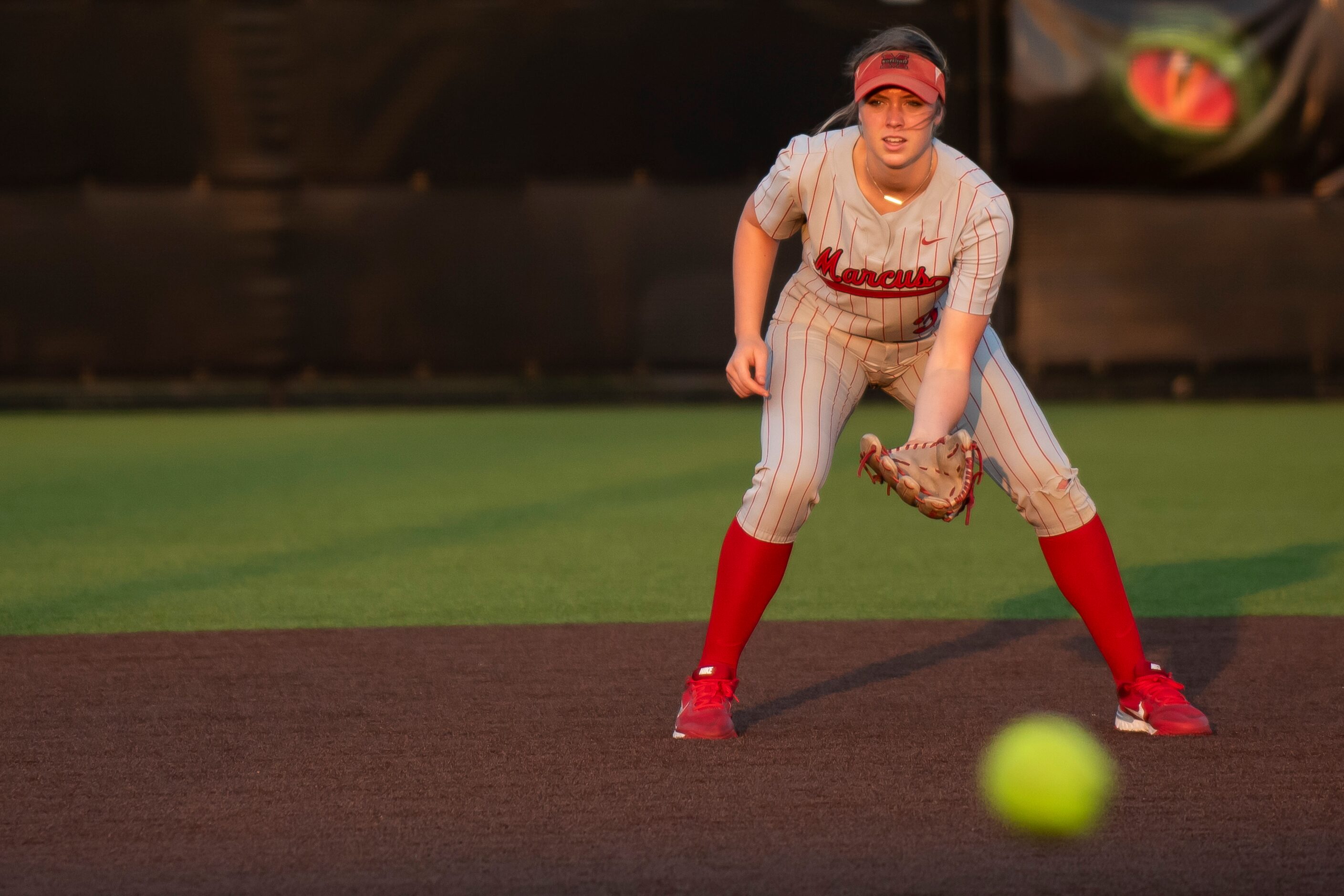 Flower Mound Marcus senior Haidyn Sokoloski (3) gets in position to make a play during Game...