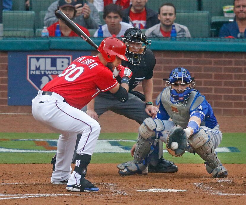 Texas Rangers right fielder Nomar Mazara (30) is called out on strikes in the second inning...