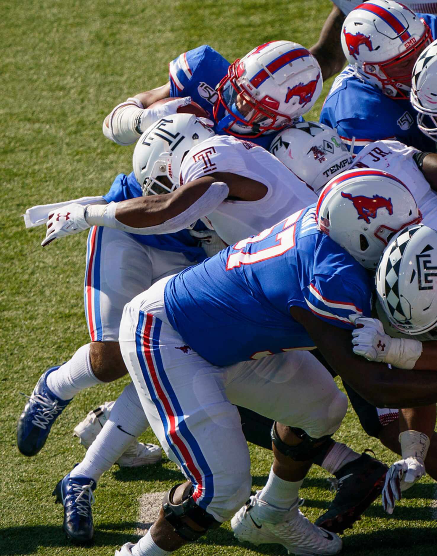 SMU running back Xavier Jones (5) is stopped on a fourth-and-goal play during the first half...