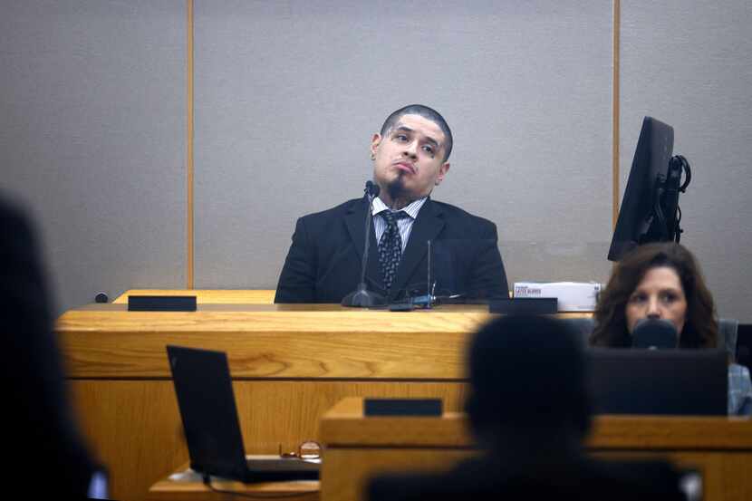 Nestor Hernandez is on the witness stand, testifying in his own defense during his capital...