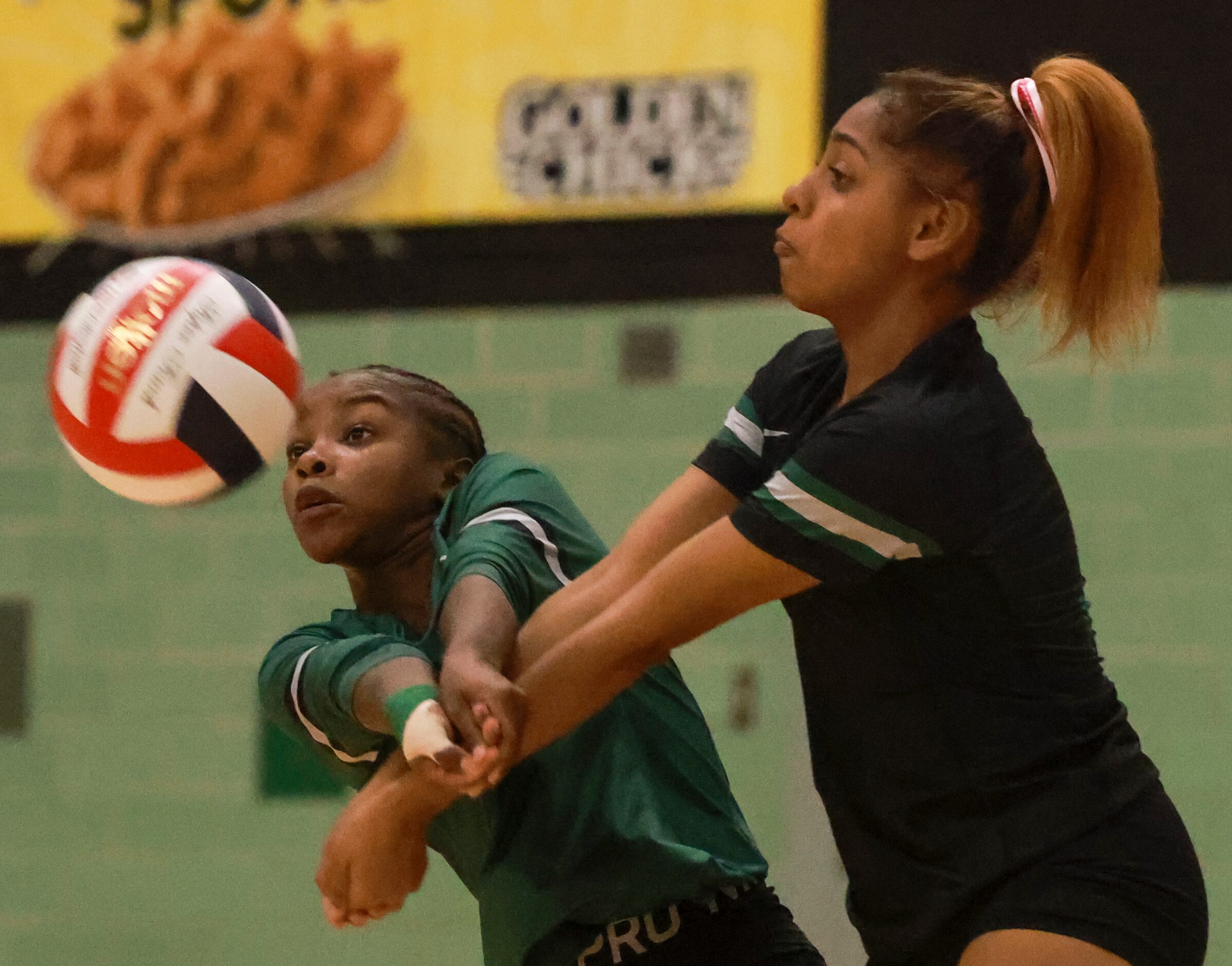 Lloyd V. Berkner High School STEM Academy J’Nireah Henry (6) and Misty Williams (3) run into...