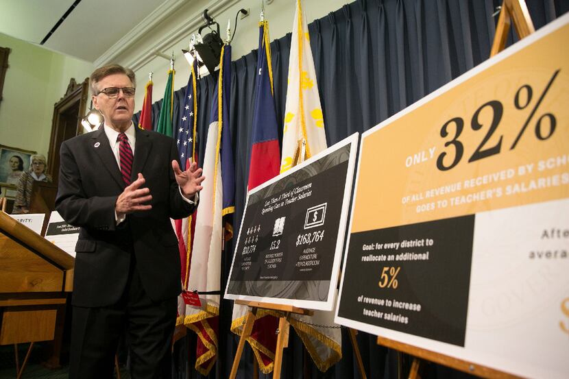 Lt. Gov. Dan Patrick discussed his special session plan to boost teacher pay during a news...