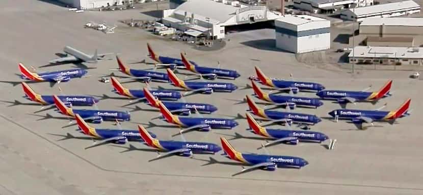 Some of the Southwest Airlines planes grounded in 2019 in California following two Boeing...