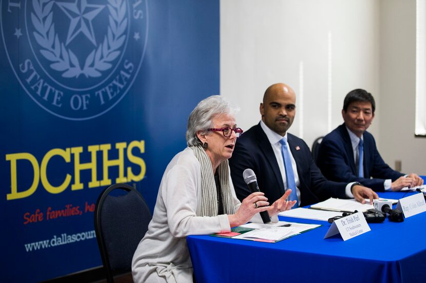 Congressman Colin Allred (TX-32, center) joins Dr. Trish M. Perl (left), the Chief of the...