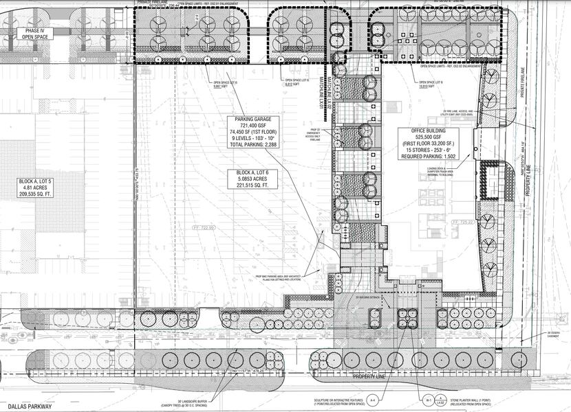 A preliminary site plan filed with Frisco's zoning commission shows the proposed 15-story...