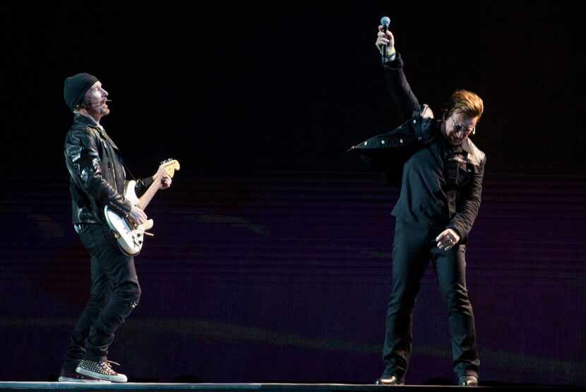 Members of  U2 kick off their world tour of the Joshua Tree in Vancouver, B.C., Friday, May...