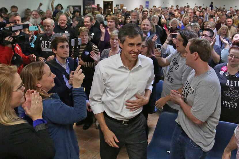 El Paso Rep. Beto O'Rourke, who is challenging Ted Cruz for his Senate seat, arrives at a...
