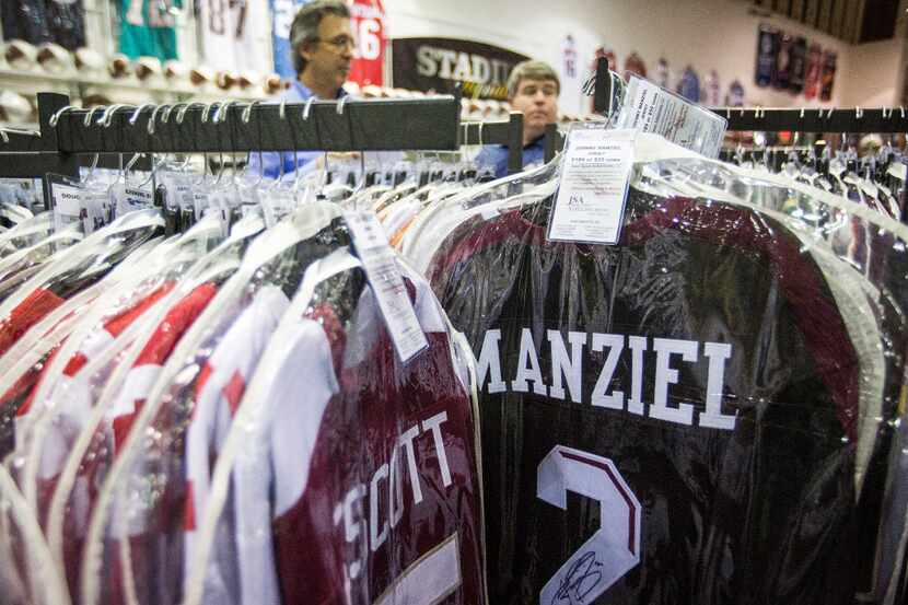 His college jersey on a rack for sale as former Texas A&M and Cleveland Browns quarterback...
