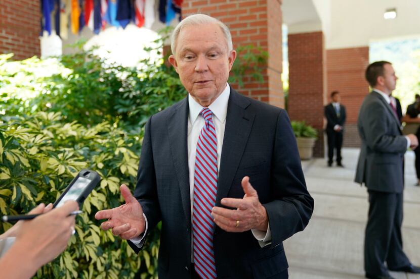 U.S. Attorney General Jeff Sessions speaks during an interview with The Associated Press at...