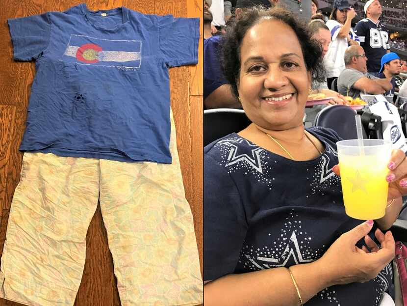 Left: Nalini Mullur's game-day outfit is a pair of pajamas and, as it turns out, a Colorado...