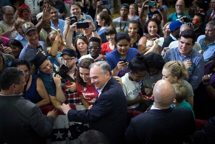 Sen. Tim Kaine pressed the flesh after a rally in Richmond, Va., in August. 