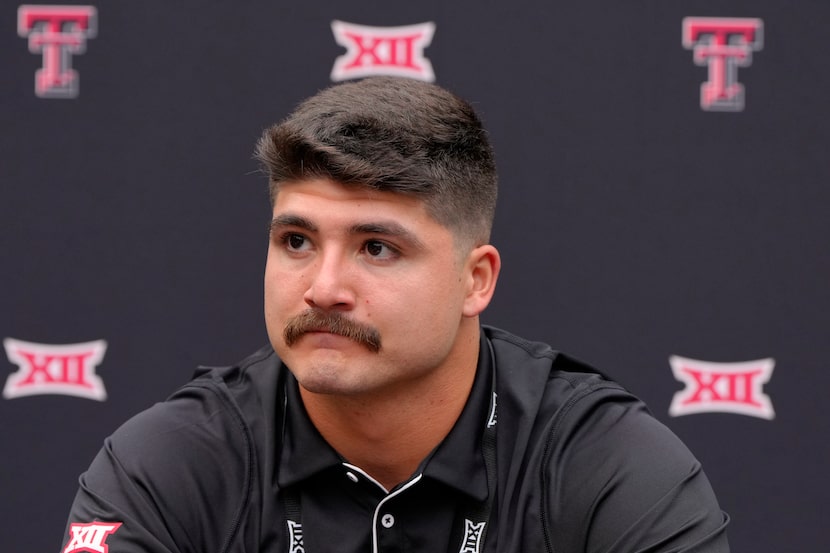 Texas Tech linebacker Jacob Rodriguez answers questions from the media during Big 12 NCAA...