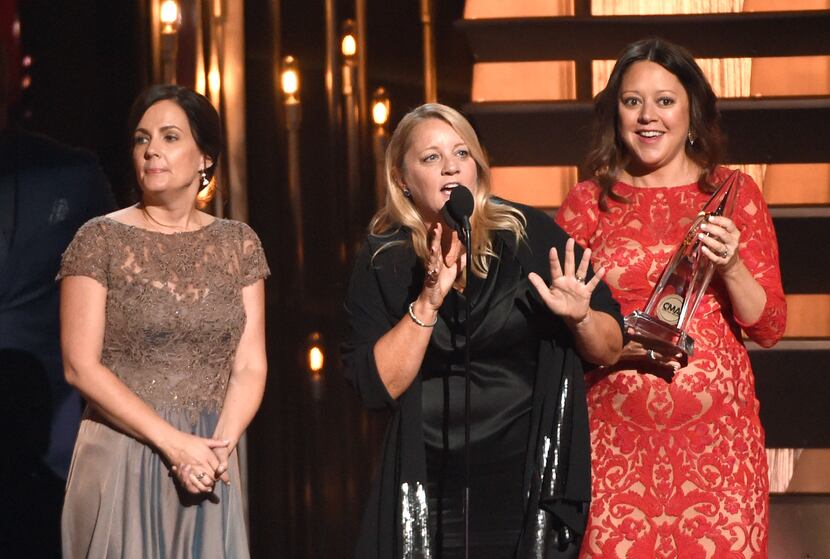 Lori McKenna, from left, Liz Rose and Hillary Lindsey accept the award for song of the year...
