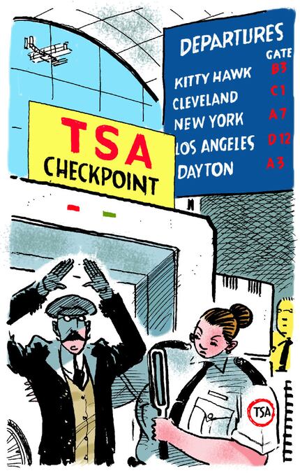 A Wright brother in a TSA line. (Jack Ohman/TNS)
