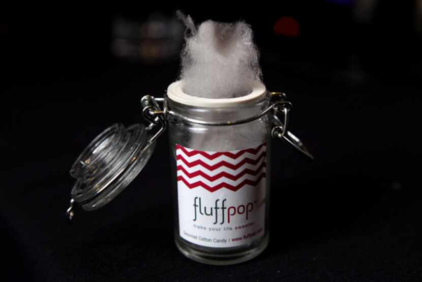 Fluffpops, tiny gourmet cotton candy pops, come in a variety of flavors.