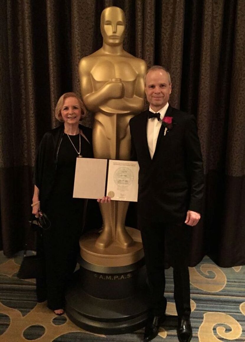 
June Parker of Irving with her son, Eric Parker of Dallas, who won an Oscar for technical...