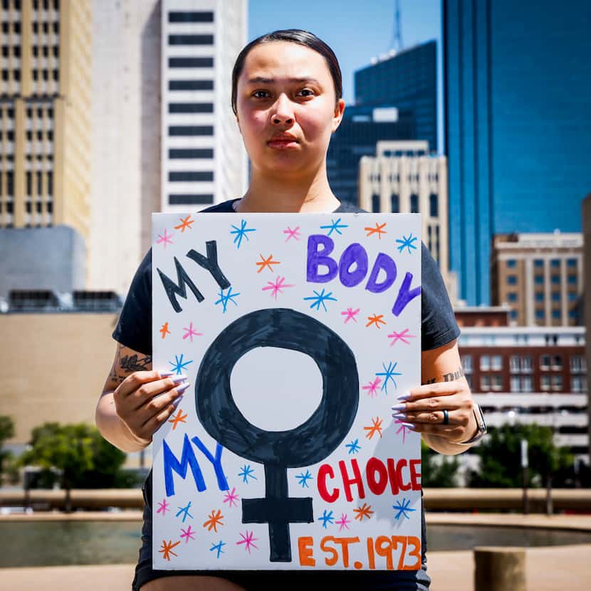 Bethany Miller, 22, of Fort Worth, Texas, took part in an abortion rights protest at Dallas...