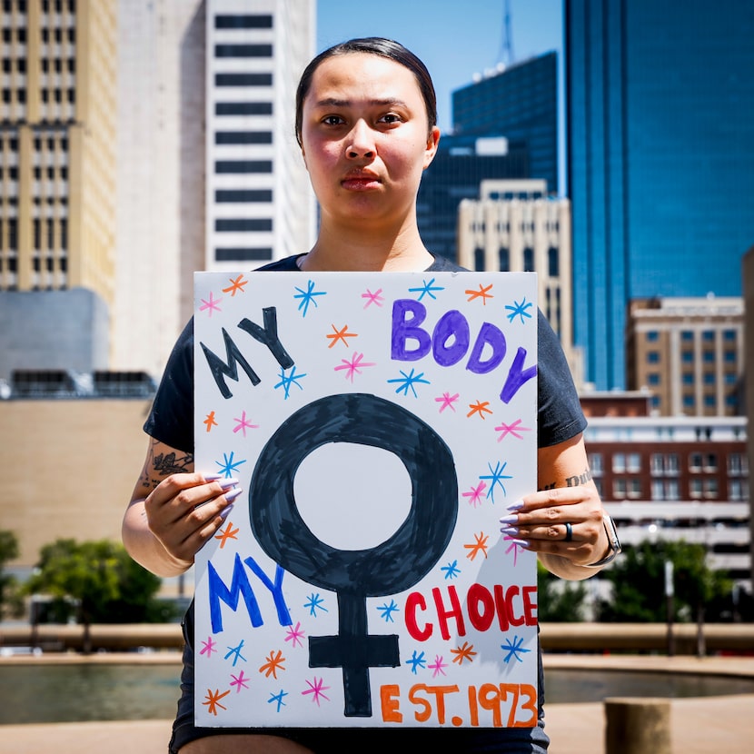 Bethany Miller, 22, of Fort Worth, Texas, took part in an abortion rights protest at Dallas...