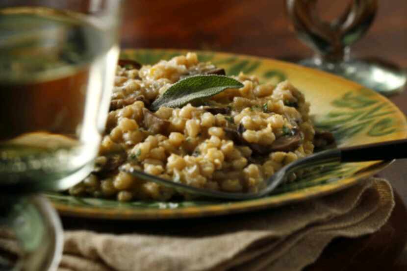 multiple ingredients in Mushroom and Fall Squash Barley Risotto vie for the wine’s attention.