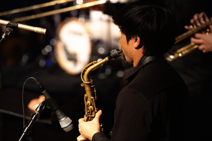 A side shot of a saxophone player during Jazz at Symphony Center.