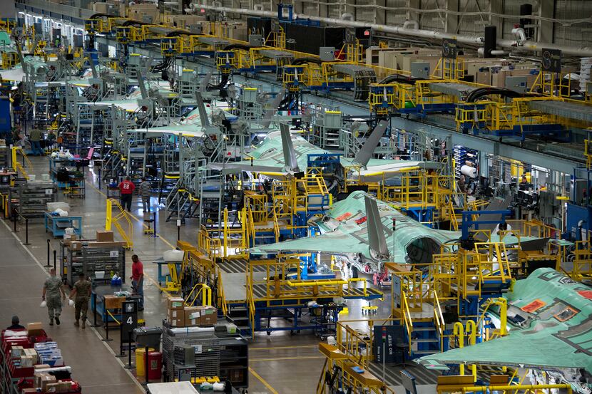 F-35 Lightning II jets being manufactured at Lockheed Martin's facility in Fort Worth,...