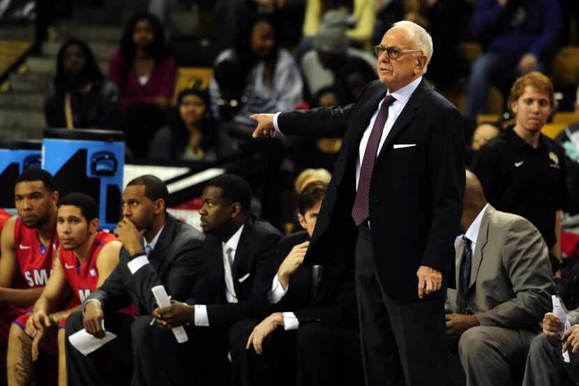 SMU coach Larry Brown gestures in the first half Saturday, Jan. 18, at UCF Arena in Orlando,...