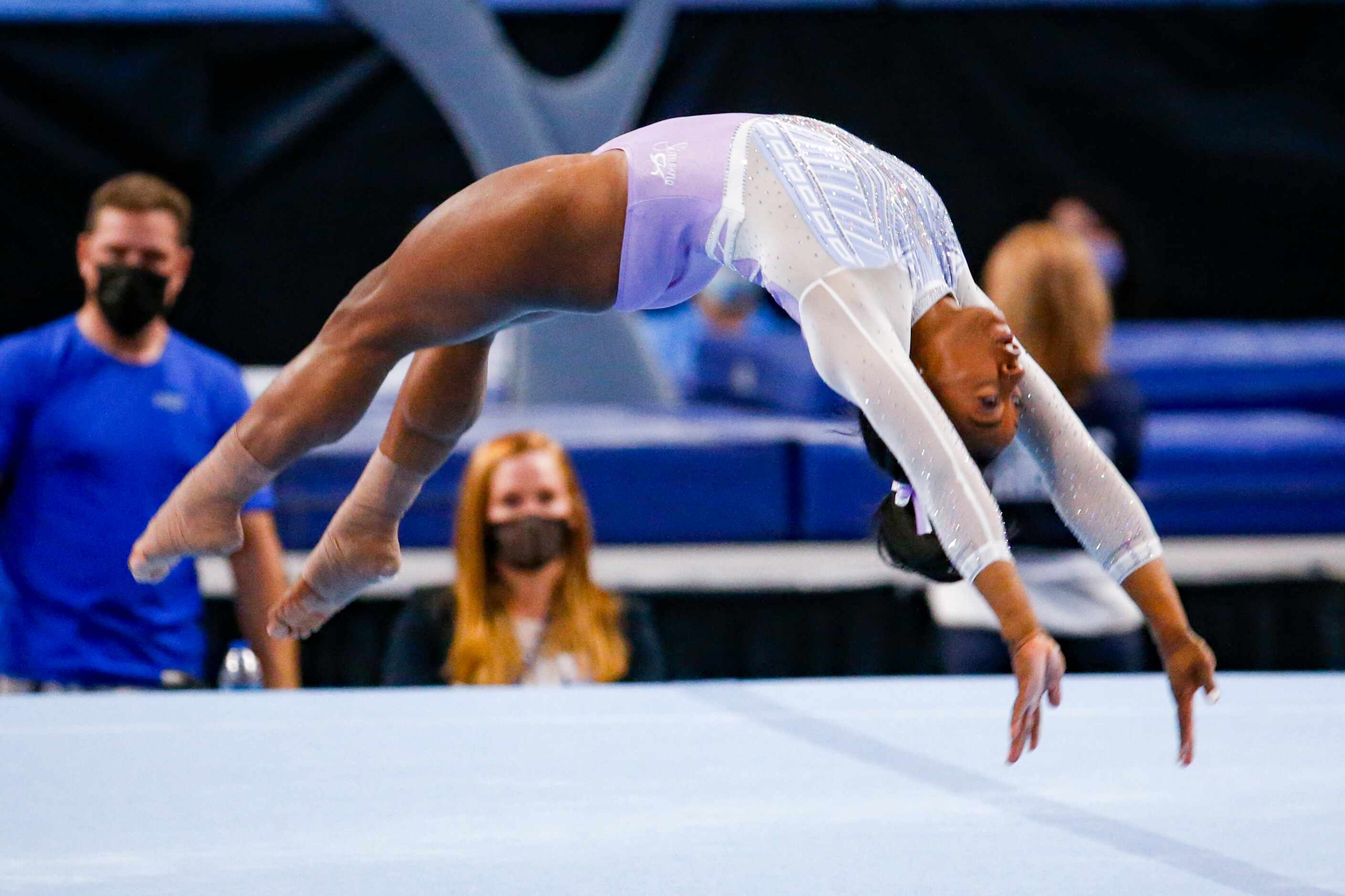 Simone Biles performs on the floor during day 1 of the senior women's US gymnastics...