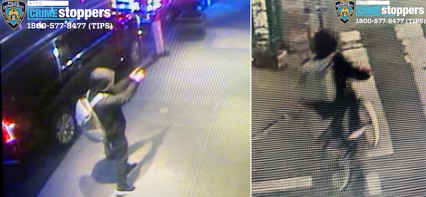 This combination of images provided by the New York City Police Department shows the suspect...