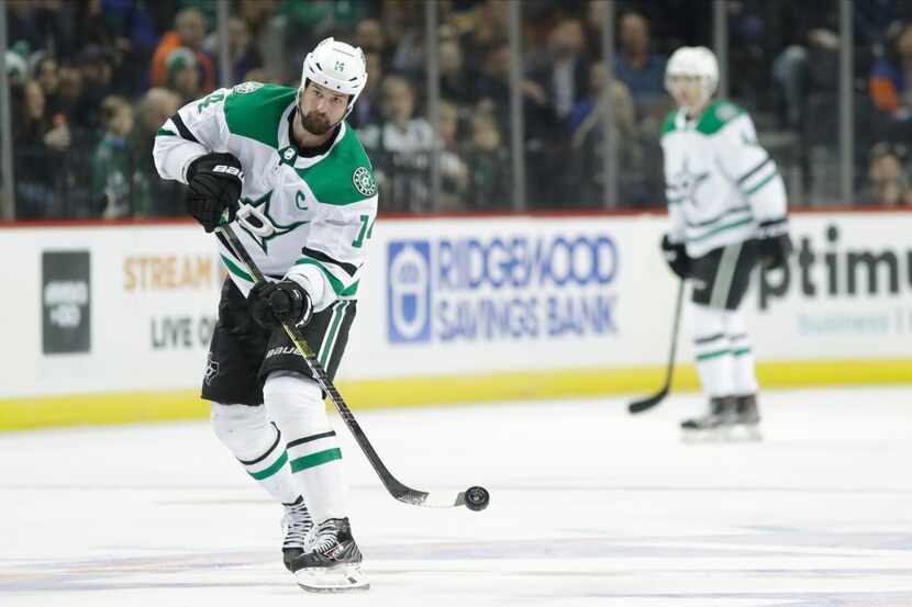 Dallas Stars' Jamie Benn (14) during the third period of an NHL hockey game against the New...