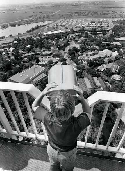 A young visitor looks out the Six Flags Over Texas shortly after the park opened in 1961.