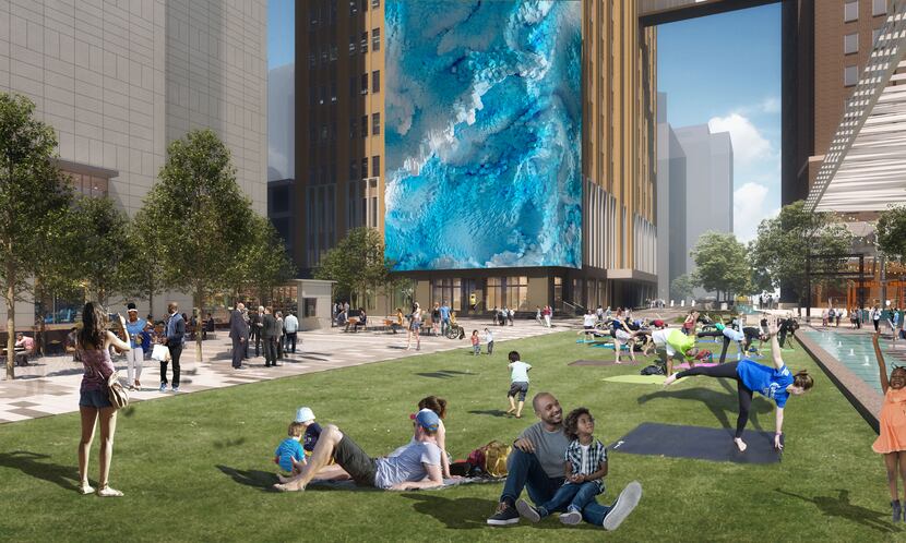AT&T's Discovery District will include a 104-foot-tall media wall that wraps around the...