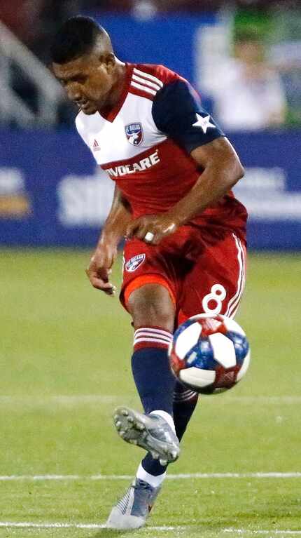 FC Dallas midfielder Bryan Acosta (8) passes the soccer ball during the first half as FC...