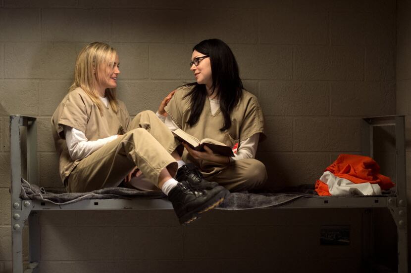 FILE - In this file image released by Netflix, Taylor Schilling, left, and Laura Prepon...