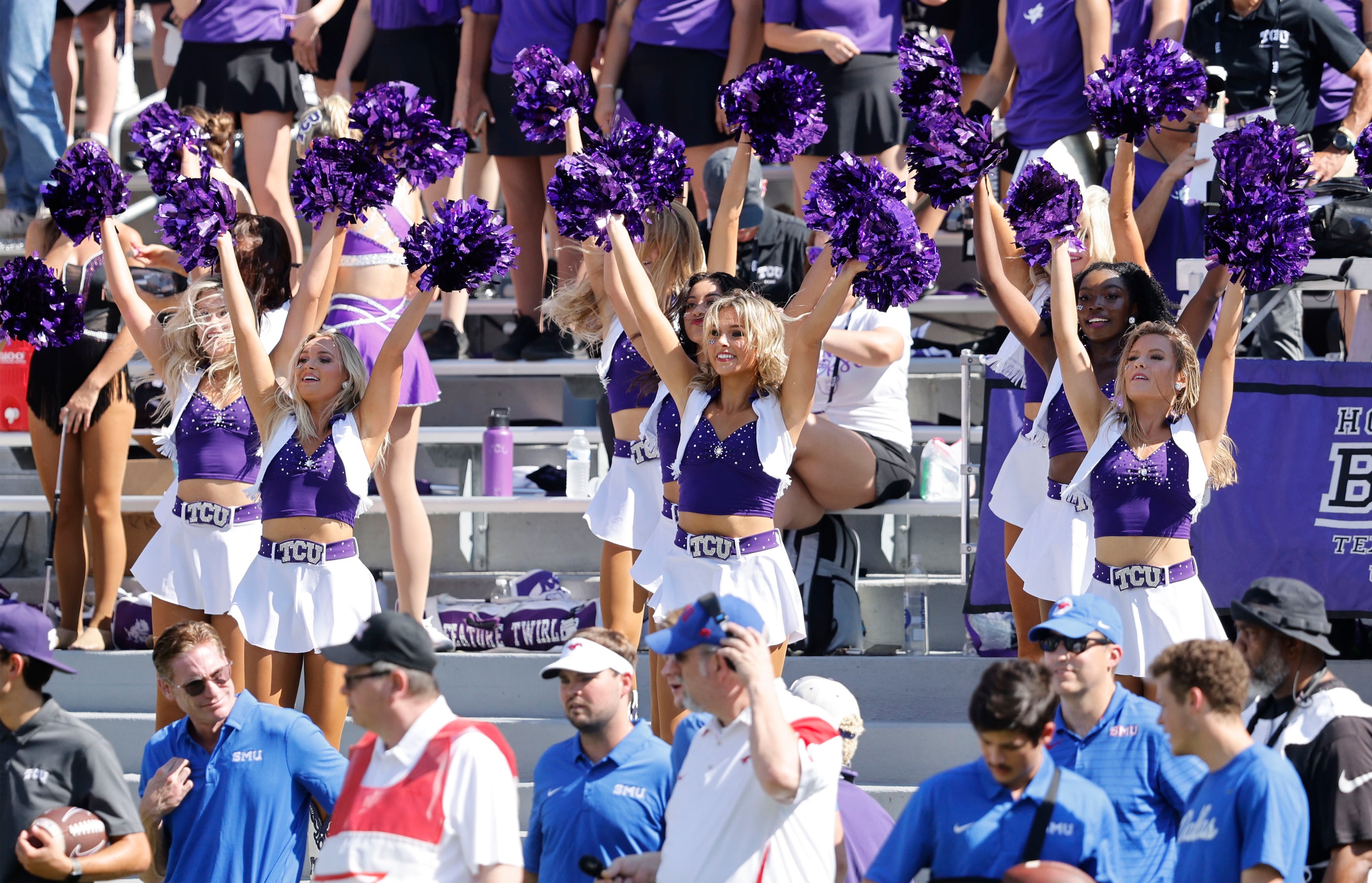 TCU Showgirls perform during the first half of an NCAA college football game against the...