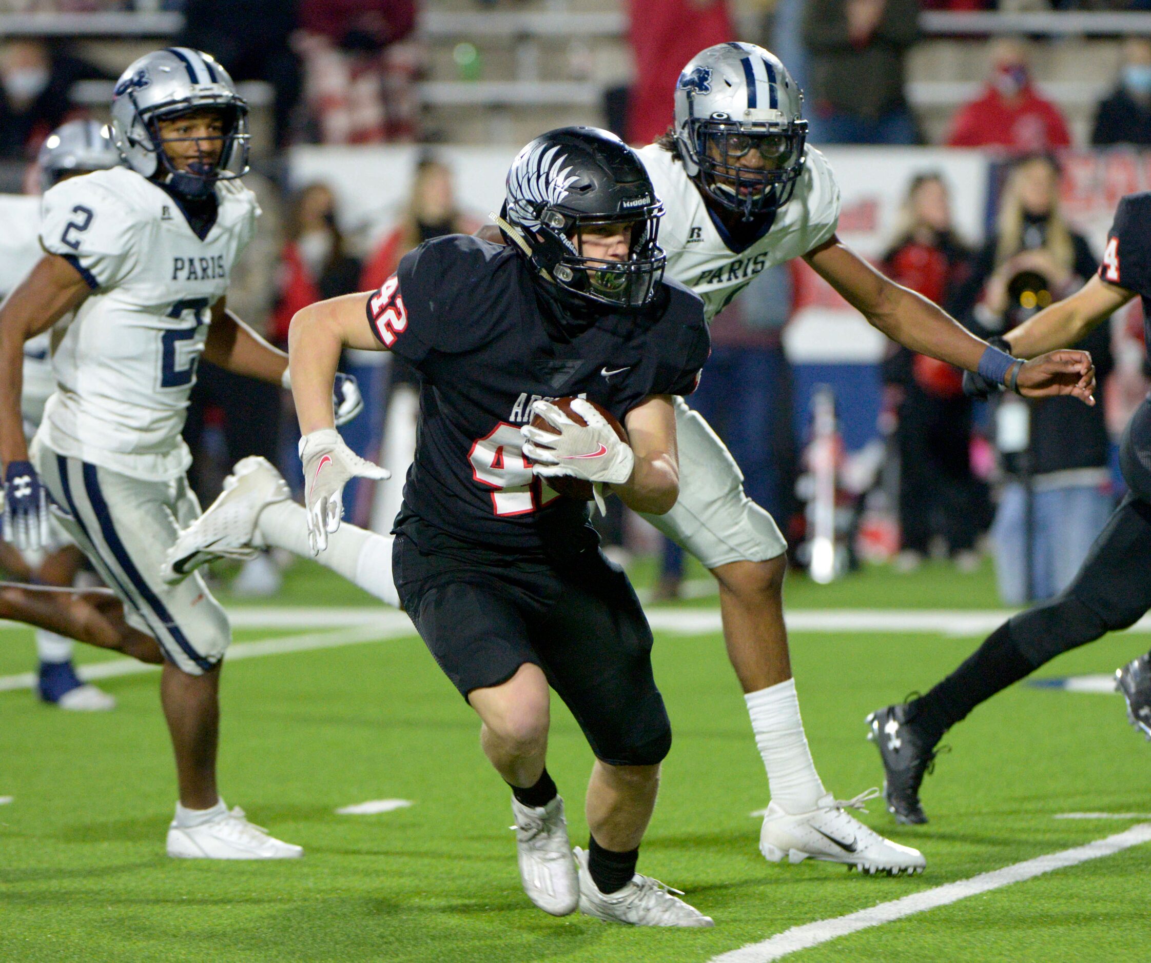 during a Class 4A Division I Region II final playoff football game between Paris and Argyle,...