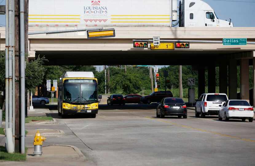 
A DART 347 bus pulls up to a stop along Haverwood Lane near Dallas Parkway in Dallas.
