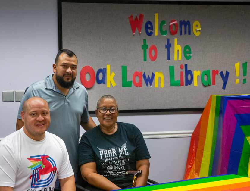 Dallas Mayor Pro Tem Adam Medrano (left), park board member Jesse Moreno, and Silver Pride...