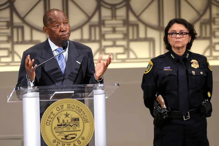 Houston Mayor Sylvester Turner and Acting Houston Police Chief Martha Montalvo held a City...