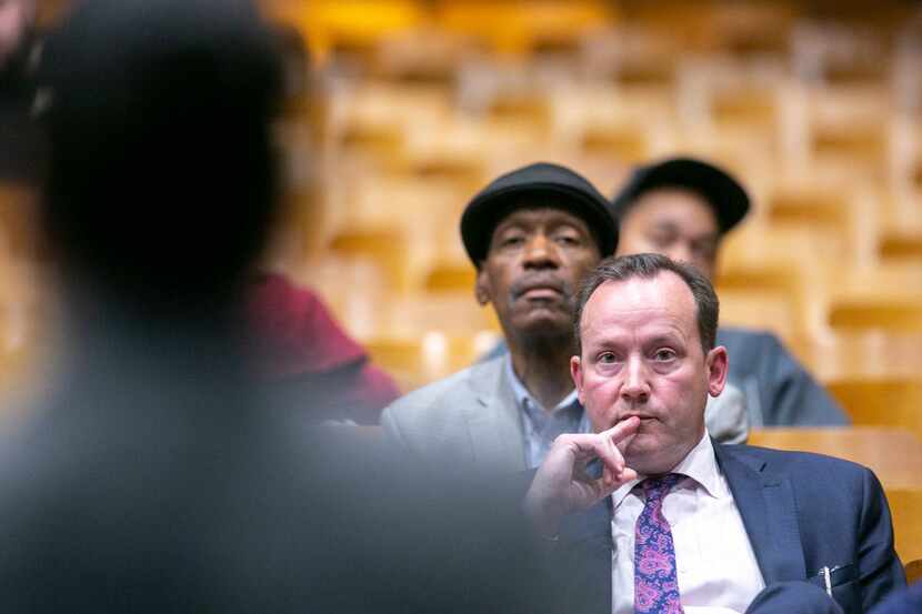 Dallas city councilman Philip Kingston listens to a speaker  (Shaban Athuman/The Dallas...