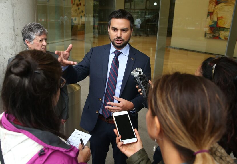 Andre Segura, American Civil Liberties Union of Texas legal director, speaks with members of...