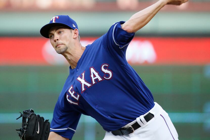 Texas Rangers starting pitcher Mike Minor (36) against Boston Red Sox during their game at...