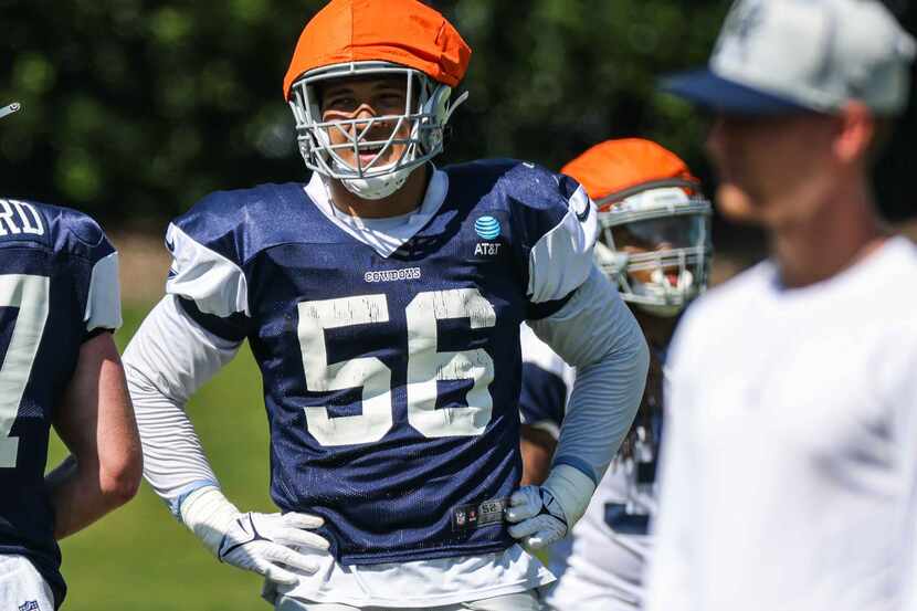 Dallas Cowboys' Bradlee Anae (56) during practice at The Star in Frisco on Thursday,...