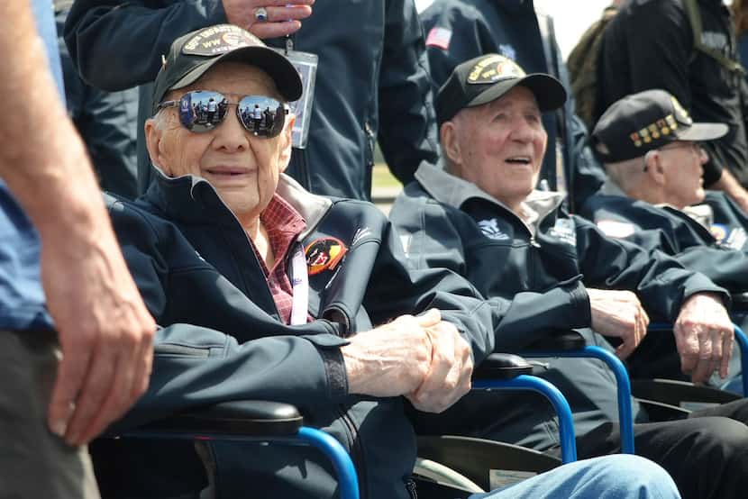 American D-Day veterans were given a welcoming ceremony at Deauville airport in Normandy,...