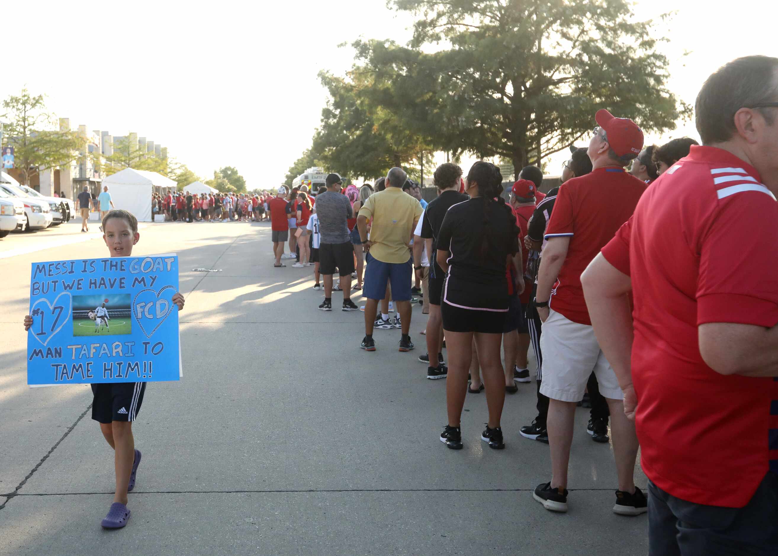 Fans wait for the gates to open for an FC Dallas game at Toyota Stadium in Frisco, TX, on...