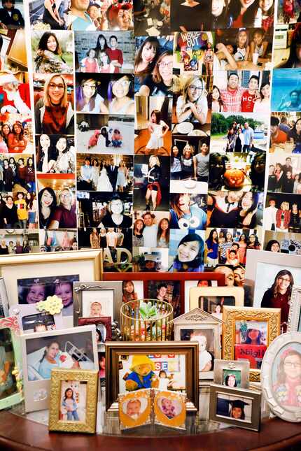 A collage of photos left from Abigil Chagoya Alvarez’s funeral are on display in Adolph...