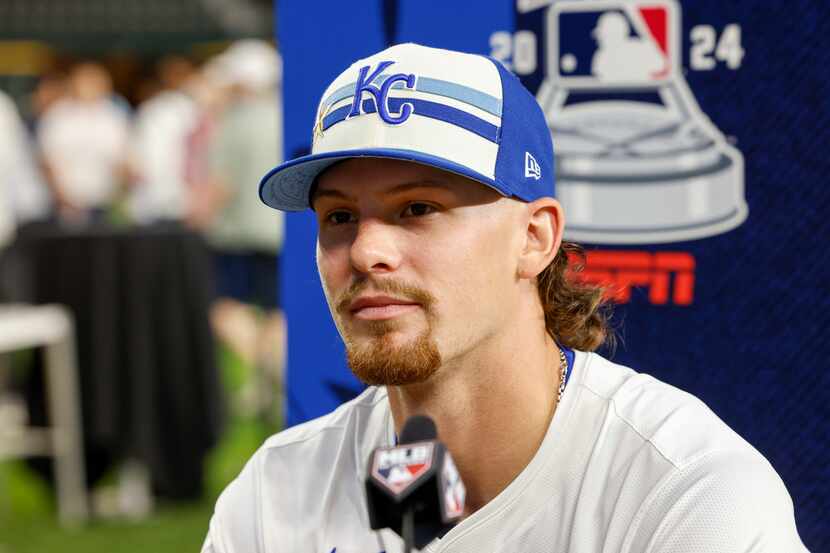Kansas City Royals shortstop Bobby Witt Jr. listens to a question during MLB All-Star Game...