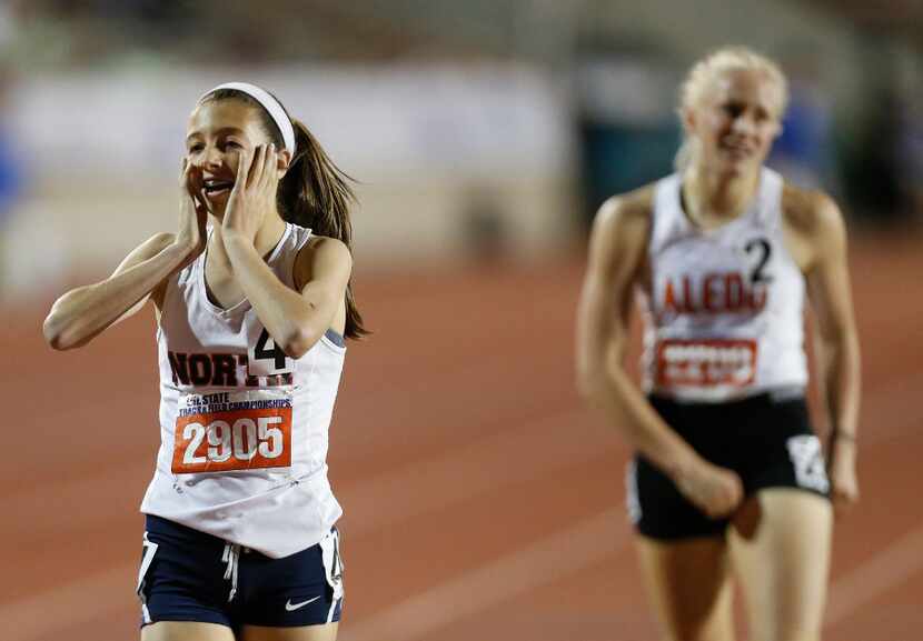 McKinney North's London Culbreath (2905) finishes ahead of Aledo's Gracie Morris (2208) in...