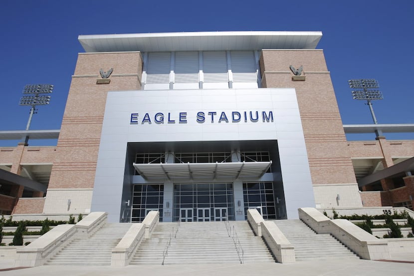 Exterior view of Eagle Stadium in Allen, Texas on May 19, 2014.