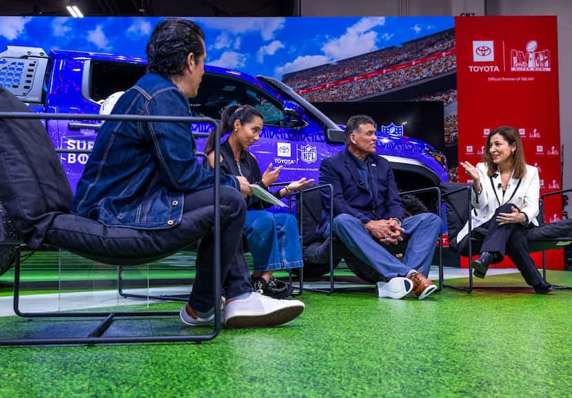 NFL marketing executive Marissa Solis (right) comments during a “Latino Legends” panel...