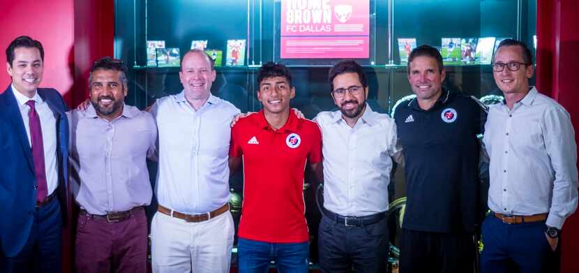 Imanol Almaguer signs with North Texas SC. Pictured left to right: Jimmy Smith (FC Dallas...